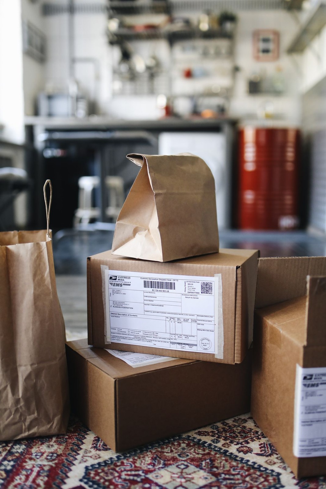 Shipping parcels and boxes with customs labels